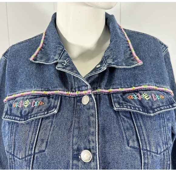 Pendleton womens Embellished Beaded Denim blue Jean Jacket Size M Medium Petite - Picture 3 of 8